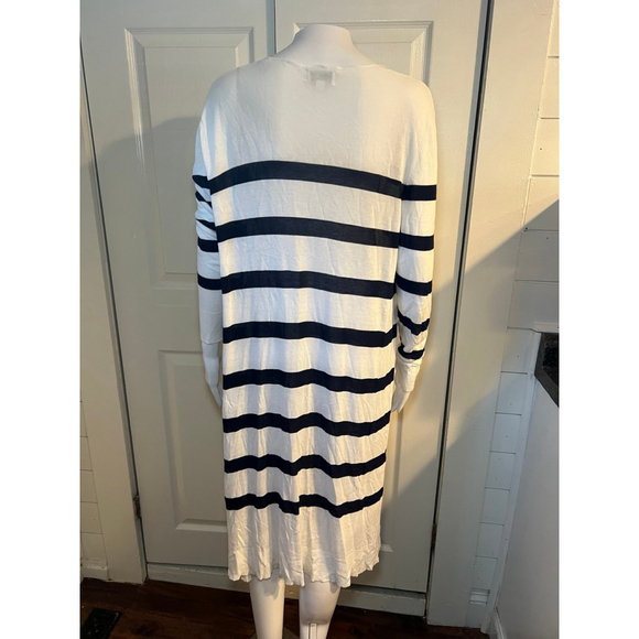 MudPie White Striped Light Weight Duster Cardigan Sweater - Picture 2 of 5